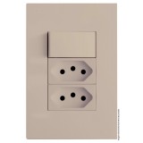 Conjunto Interruptor Paralelo + 2 Tomada 10a 4x2 - RECTA Areia Satin Fosco
